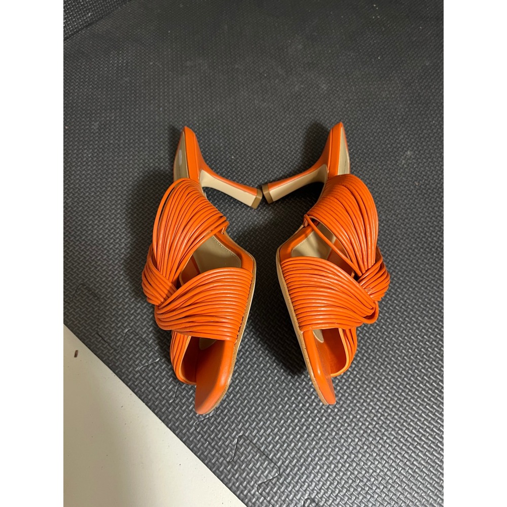 Michael Kors Alessia Mule Sandal Womens 7.5 Orange Pun Twisted Strap Stiletto - Picture 3 of 6